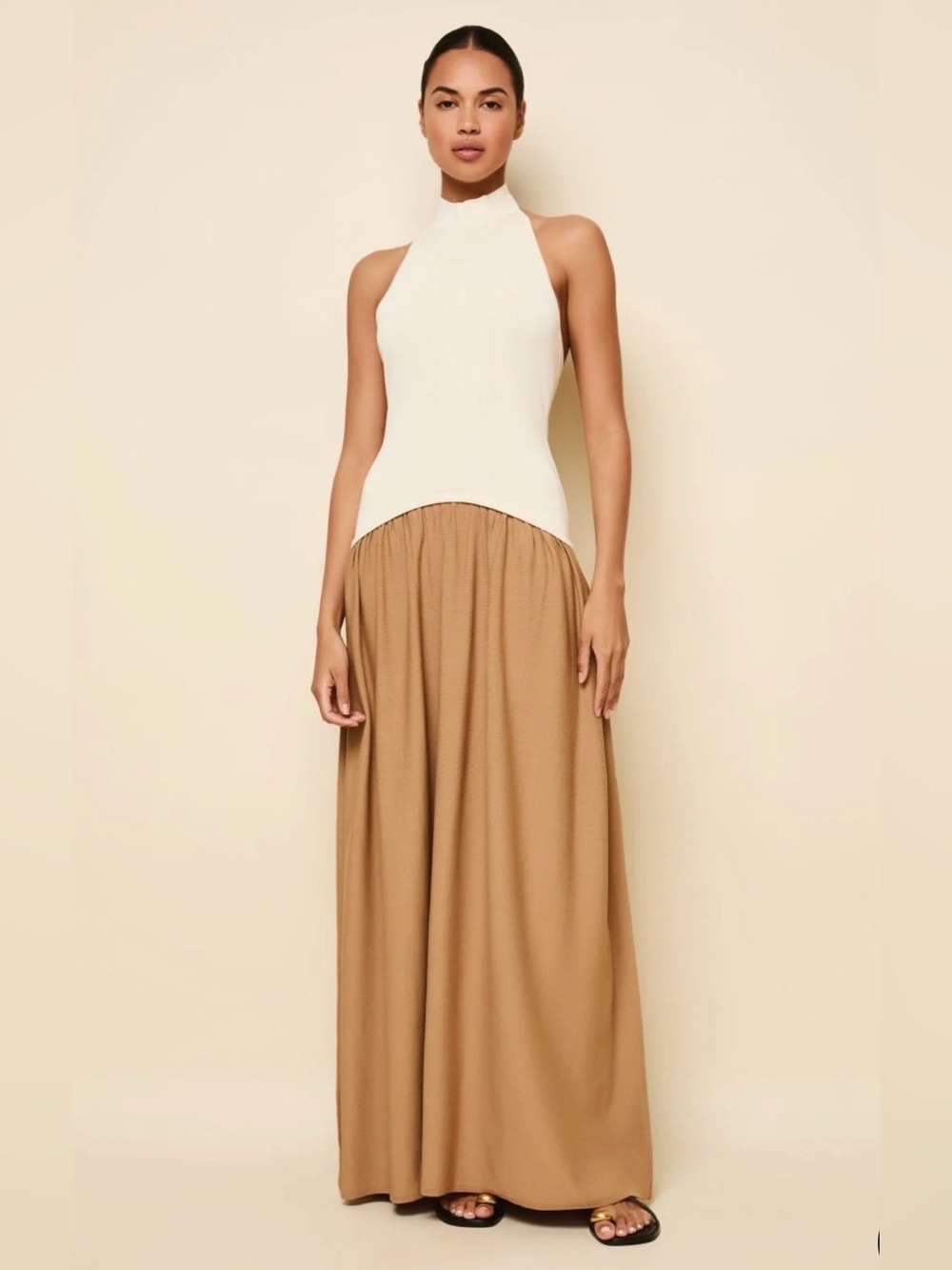 Solid & Striped Halter Soglio Maxi Dress Ecru Camel Knit Size M NWT - Picture 3 of 13
